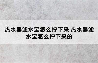 热水器滤水宝怎么拧下来 热水器滤水宝怎么拧下来的